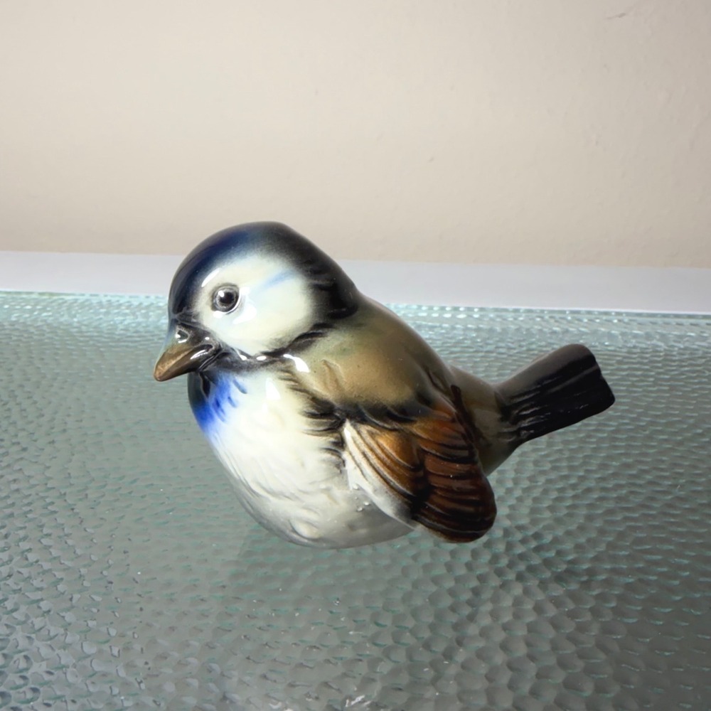 Goebel W Germany Porcelain Bird Figurine Vintage Blue Brown Glazed Songbird
